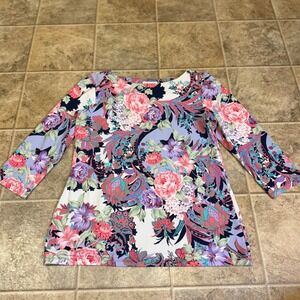 Charter Club Womens Small Floral Paisley Boat Neck Top 3/4 Sleeve